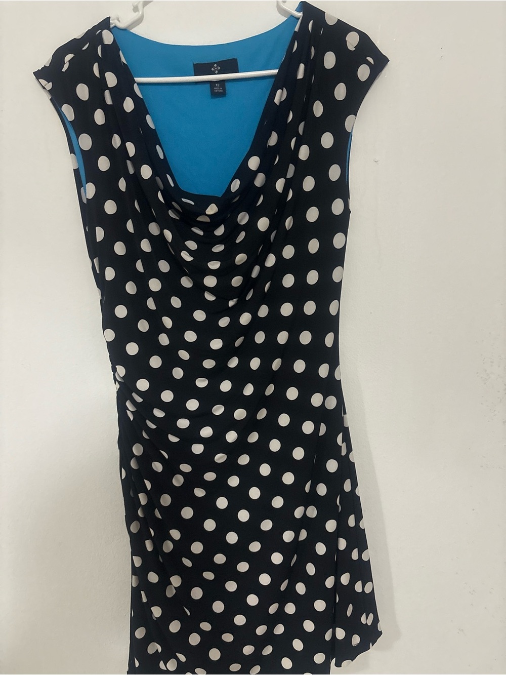 Ronni Nicole Black & White Polka Dot Cowl Neck Dress